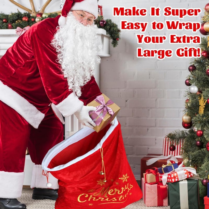 ZMCINER Giant Christmas Santa Sack Christmas Gift Bags with Cord Drawstring (36" x 25") for Indoor Xmas Give Decoration, Holiday Gift Decor, Giant Presents Gifts Wrap - Image 4